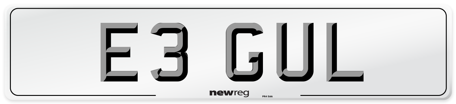 E3 GUL Number Plate from New Reg